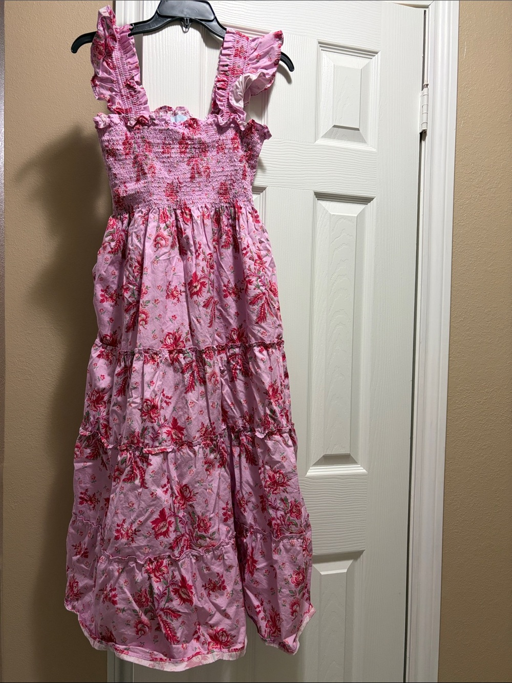 Pink Floral Ruffle Strap Dress